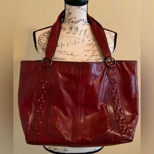 Frye Red Leather Tote with Braided Details